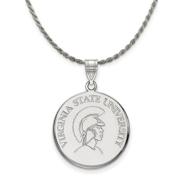 Sterling Silver Virginia State Large Disc Pendant Necklace - 20 Inch